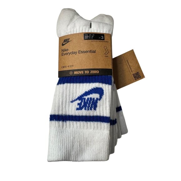 Nike Dry - Fit Crew Sock Size Youth 5Y-7Y White Blue NWT $22 - Picture 1 of 4
